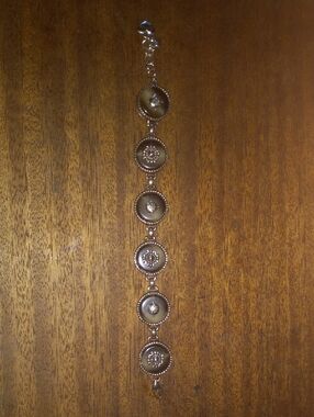 Vintage Estate Find Brighton Silver Reversible Bracelet with Smoky Green Accents